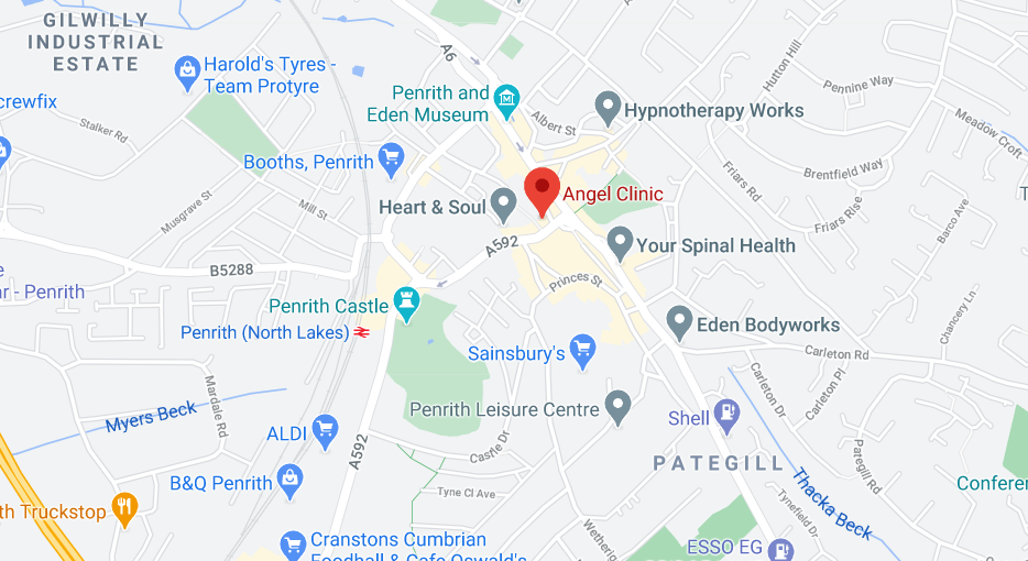 The Office address is The Angel Clinic, 3 Little Dockray, Penrith, CA11 7HL